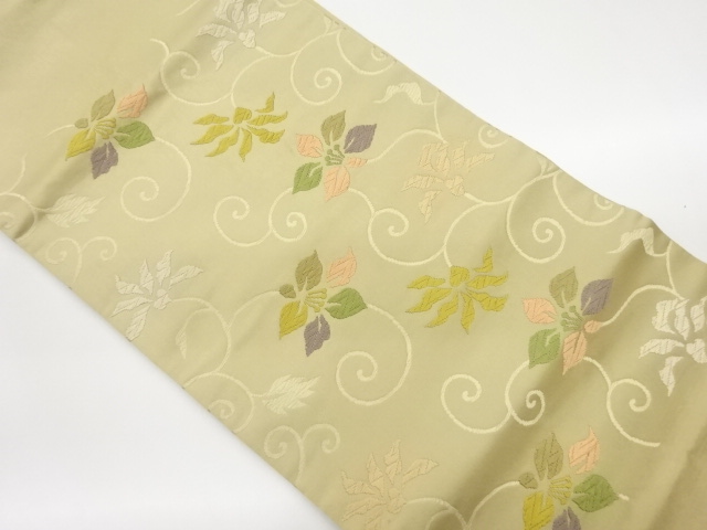 JAPANESE KIMONO / NAGOYA OBI / SILK / PLANT DYED / KARA-ORI / FLORAL ARABESQUE